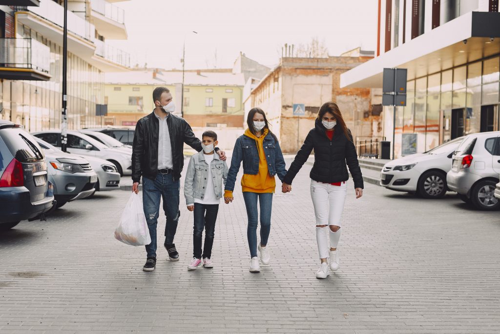 family in facemasks