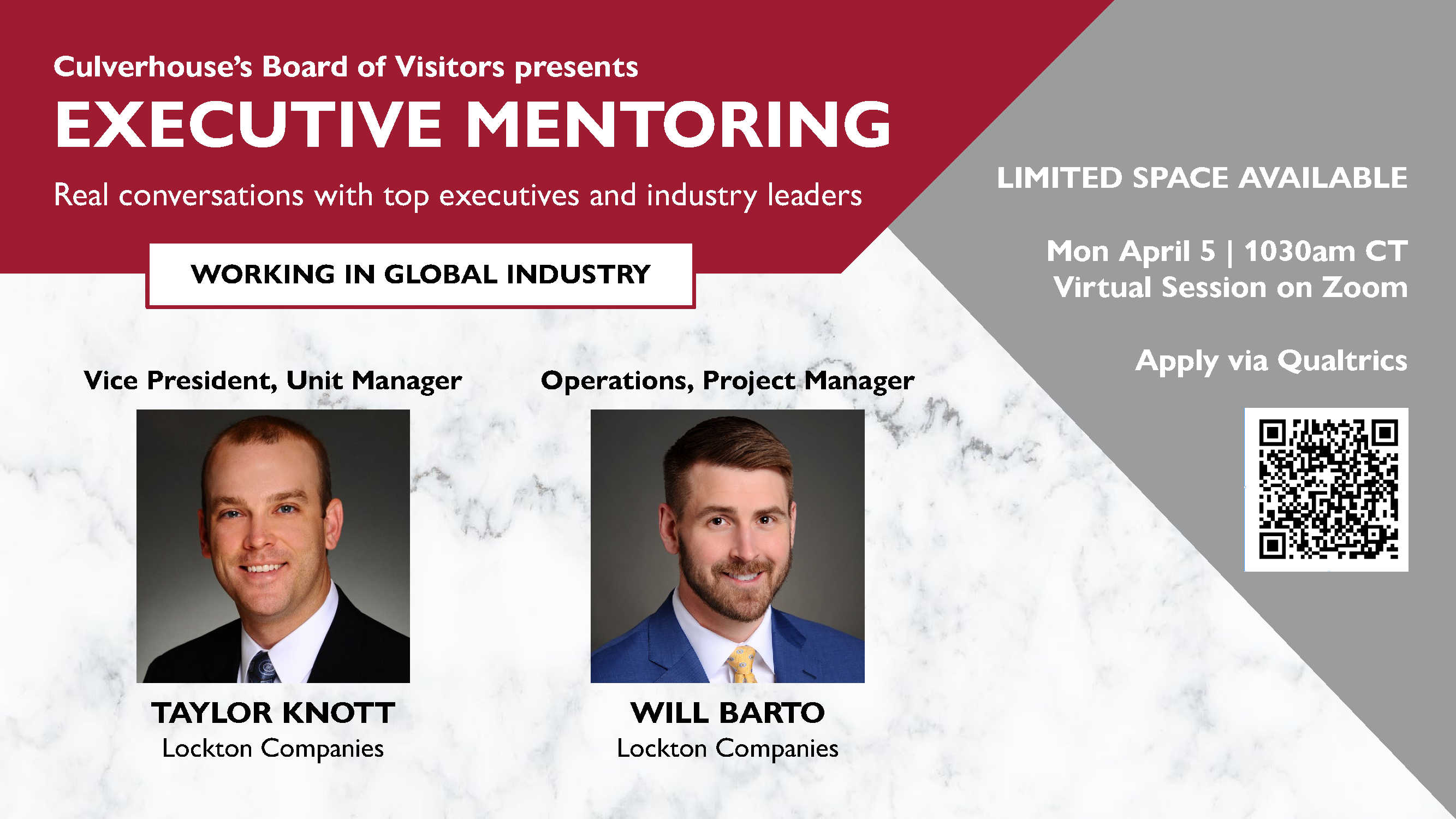 Executive Mentoring from the Culverhouse Board of Visitors members Taylor Knott and Will Barto