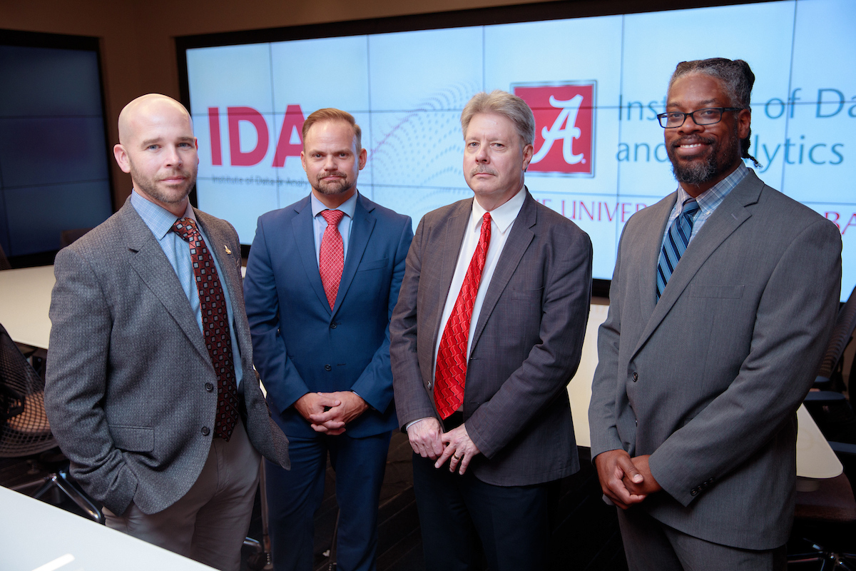 The Southeast Regional Drug Data Research Center is being led by, from right, Dr. Jason Parton, Dr. Matthew Hudnall, Dr. James J. Cochran and Dr. Dwight Lewis.